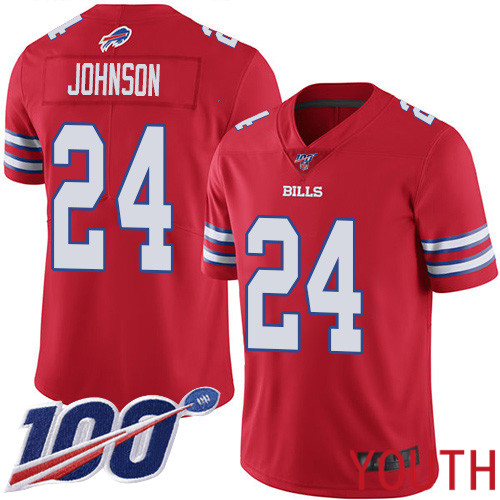 Youth Buffalo Bills #24 Taron Johnson Limited Red Rush Vapor Untouchable 100th Season NFL Jersey